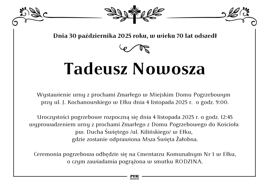 Tadeusz Nowosza - nekrolog